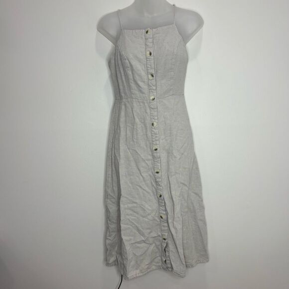 Old Navy Dresses & Skirts - Old Navy Linen Blend Cream Beige Midi Length Dress Button front size small